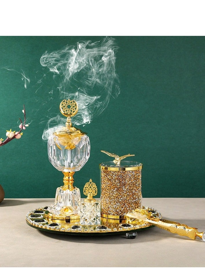 Gold Plate Incense Burner Set Style Ornament Crystal Incense Burner Fragrance Jar Essential Oil Bottle Gift Set