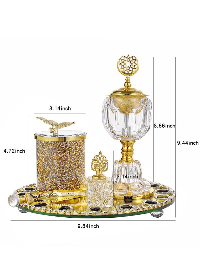 Gold Plate Incense Burner Set Style Ornament Crystal Incense Burner Fragrance Jar Essential Oil Bottle Gift Set