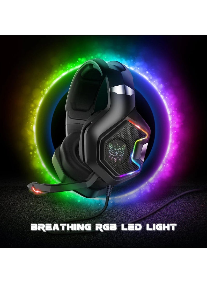 Onikuma K10 Pro Gaming Headset With Surround Sound Pro Noise Canceling Gaming Headphones With Mic And RGB LED Light