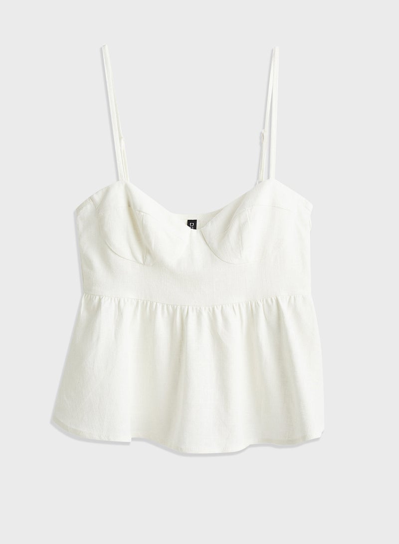 Linen-Blend Bustier Top