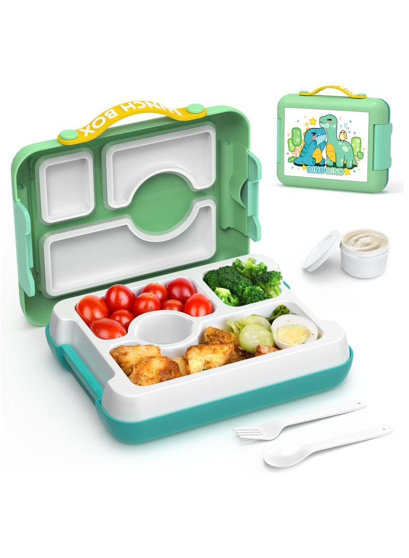 Leak-Proof Kids Bento Box with 4 Compartments, Perfect for Ages 3 to 10, BPA-Free, Portable Handle, Dishwasher Safe, Tiffany Green Color