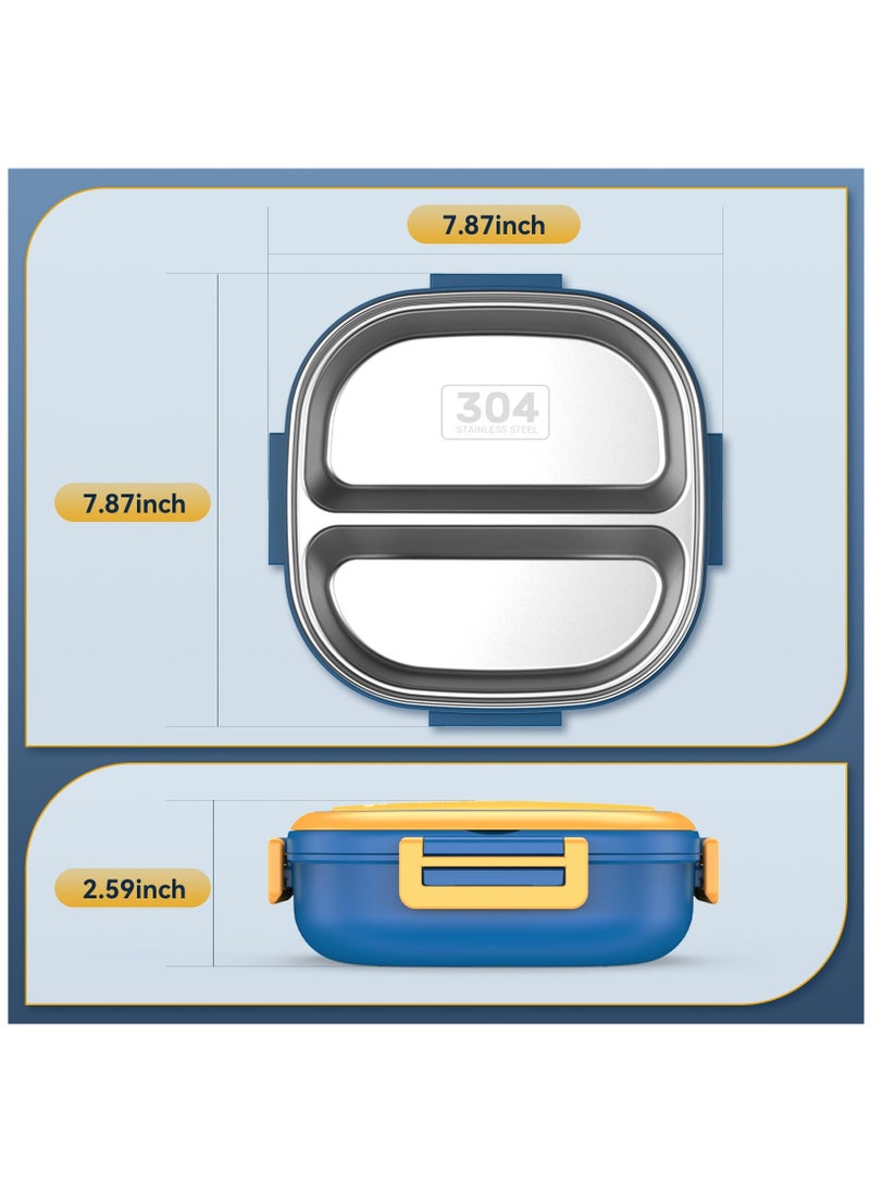 Stainless Steel Bento Box for Kids, Leak-Proof 2-Compartment Design, Portable Cutlery Included, Perfect for Ages 3 to 10, Dishwasher Safe, Blue