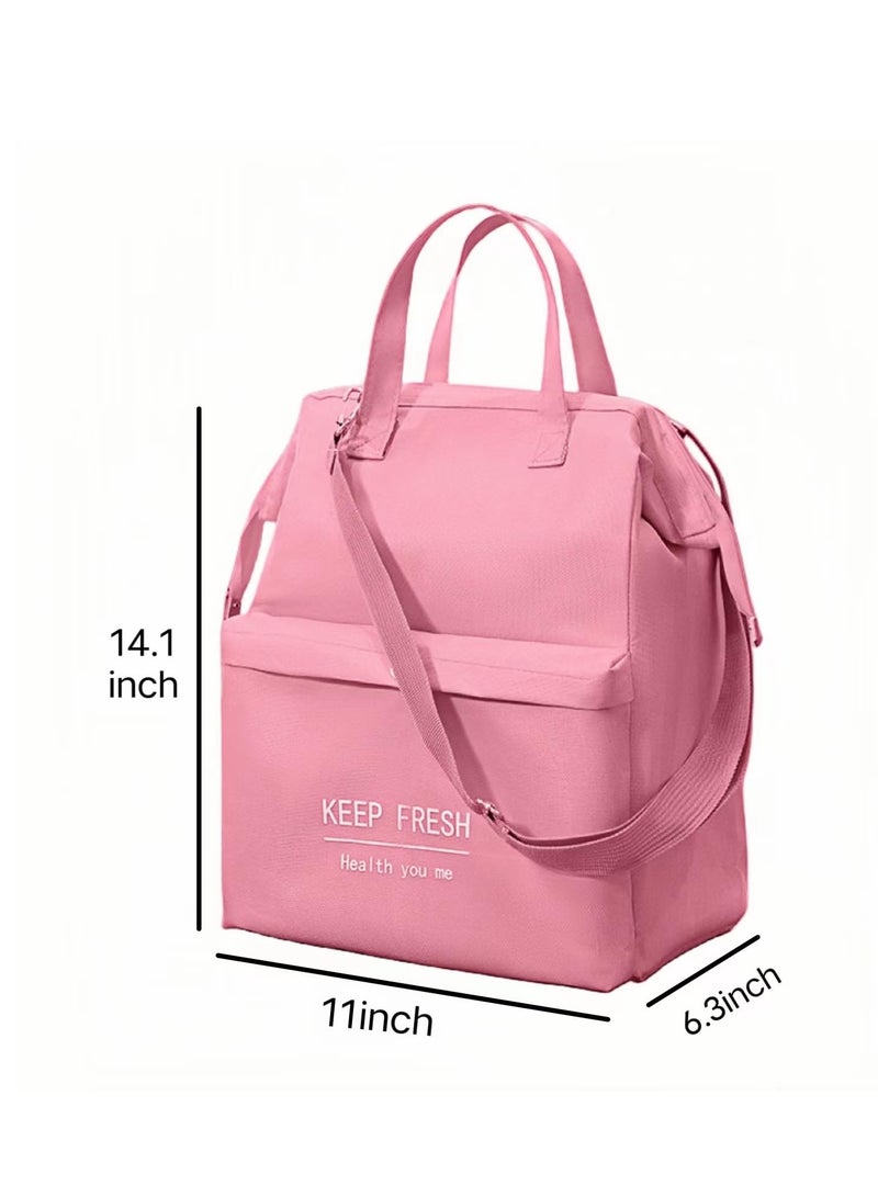 Stylish Insulated Lunch Bag for Adults, Portable Pink Cooler Tote, Perfect for Work and School, Spacious 11 by 6.3 by 14.1 Inch Design