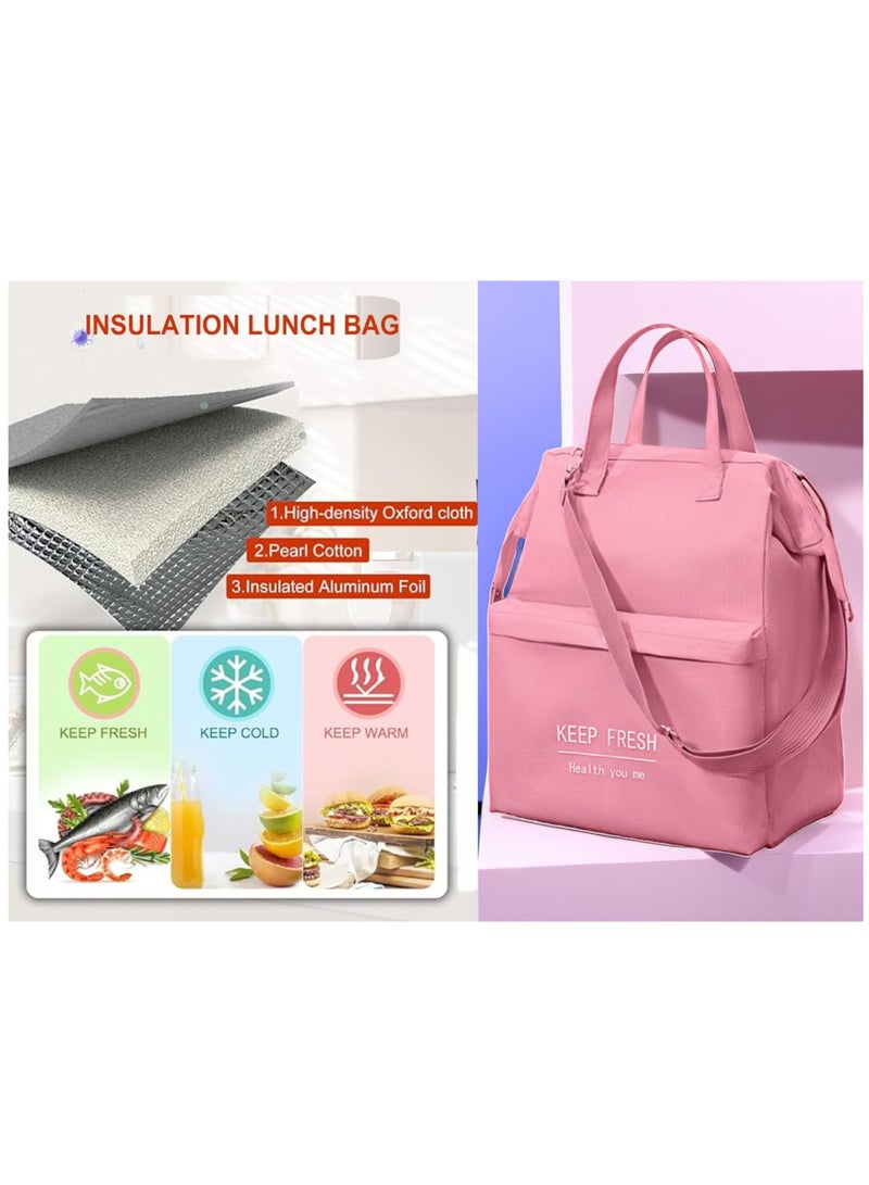 Stylish Insulated Lunch Bag for Adults, Portable Pink Cooler Tote, Perfect for Work and School, Spacious 11 by 6.3 by 14.1 Inch Design