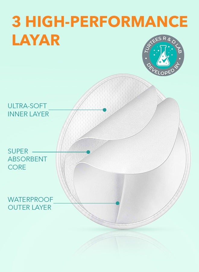 turtees Ultra-Thin Disposable Nursing Pads, Super Absorbent and Breathable Breastfeeding Pads, Make The Breasts Light and Unburdened, 3D Shape for The Best Fit, Individually Packaged