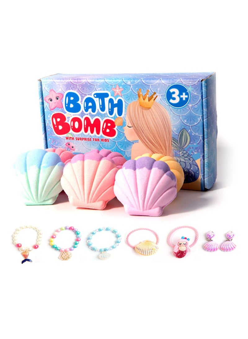 Bath Bombs for Kids Girls with Surprise Inside, 6 Pack Organic Bath Bombs, Handmake Bathbombs for Girls Kids, Fun Shell Bubble Bath Bomb Kit, Bath Bombs for Girl's Kid's Birthday Party