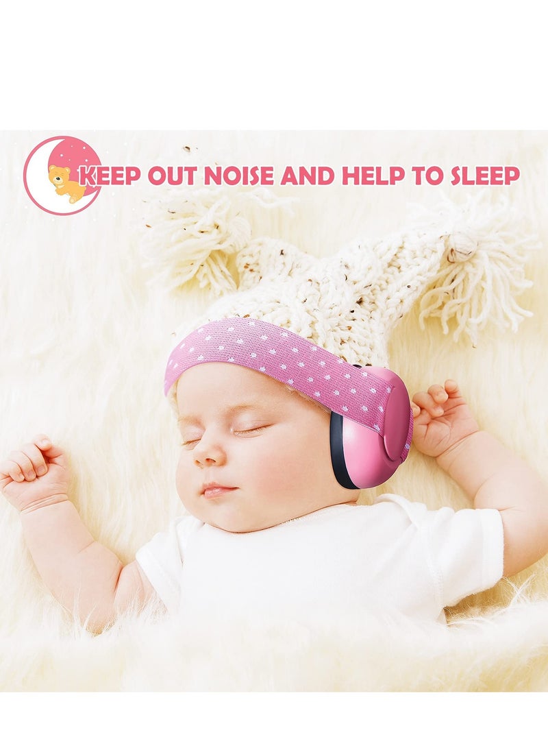 Baby Earmuf, 2-24 Months Adjustable Baby Ear Protection Earphones Noise Reduction Earmuf with Cloth Bag Soundproofing for Newborns Pink