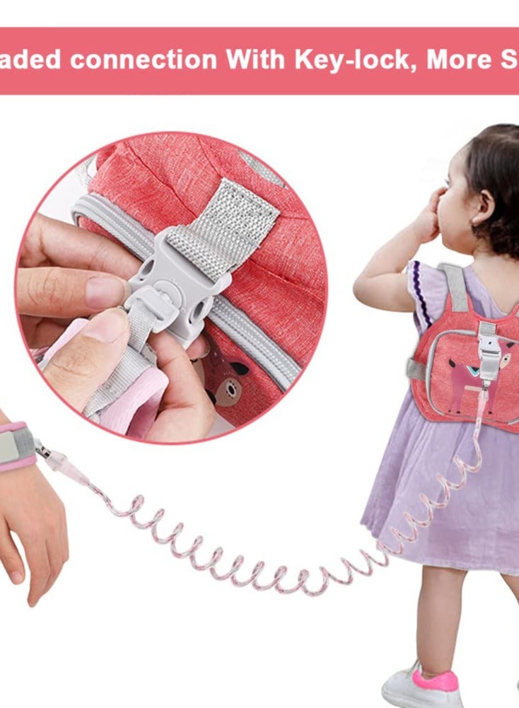 Cute Deer Toddler Harness Leash with Anti Lost Wrist Link for Kids Outdoor Safety Walking Strap in Pink