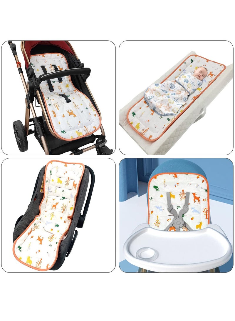 Reversible Toddler Stroller Cushion Soft Cotton Seat Pad Liner Universal Fit 34x78 cm Animal Print Orange Color