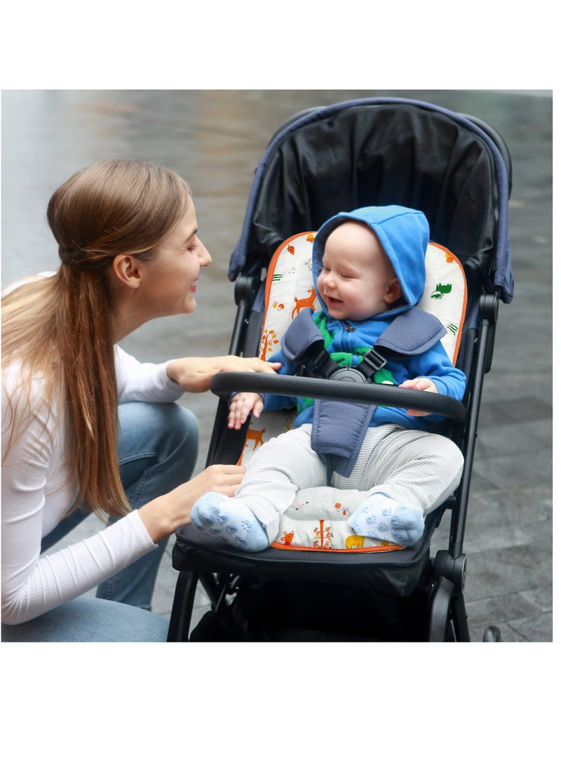 Reversible Toddler Stroller Cushion Soft Cotton Seat Pad Liner Universal Fit 34x78 cm Animal Print Orange Color