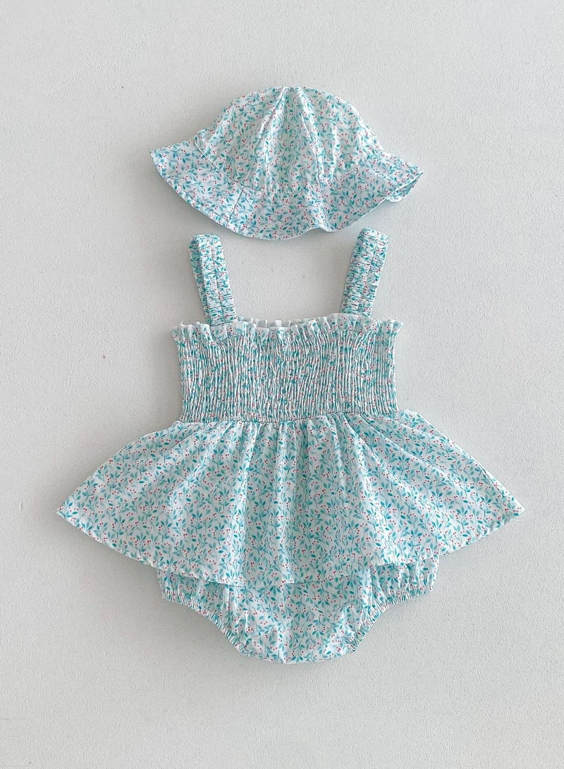 Baby Clothes, Floral Skirt, Female Baby Sleeveless Bag Fart Clothes, Crawling Clothes, Jumpsuit, Hat Included