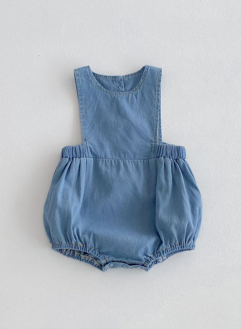 ChildrenThin Denim Short Sleeved Shirt Shorts Set Dress Soft Denim Crawling Suit