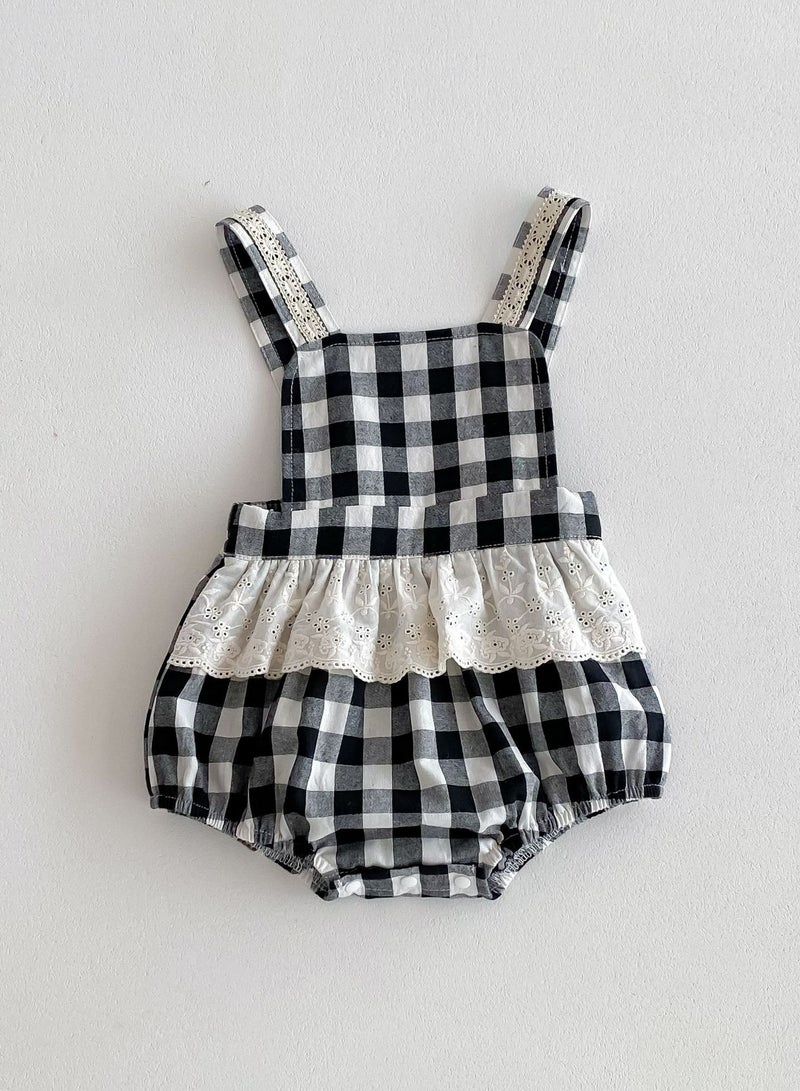 Children Set Summer Baby Strap Stylish Checkered Two Piece Set