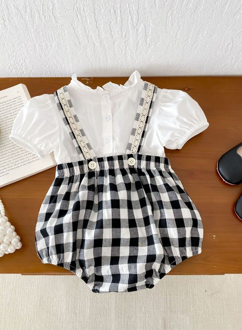 Children Set Summer Baby Strap Stylish Checkered Two Piece Set