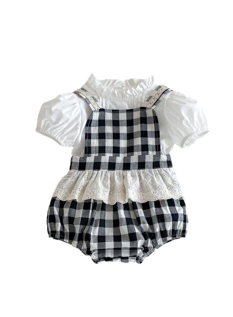 Children Set Summer Baby Strap Stylish Checkered Two Piece Set