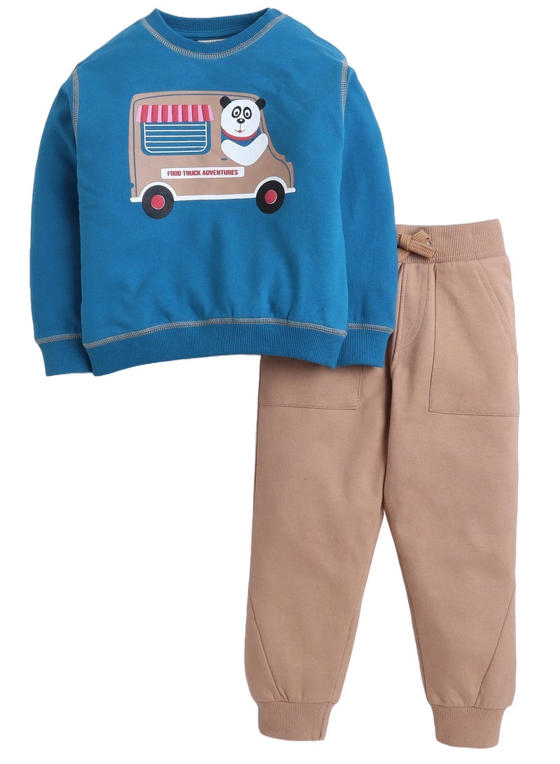 Cute Truck Printed Sweatshirt and Jogger 2 Pc set