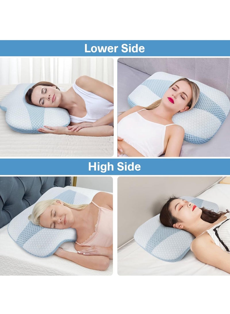 Cervical Pillow for Neck Pain Relief, Hollow Design Odorless Memory Foam Neck Pillows with Cooling Case, Ergonomic Head Support Pillow for Sleeping, Contour Support for Side Back Sleepers