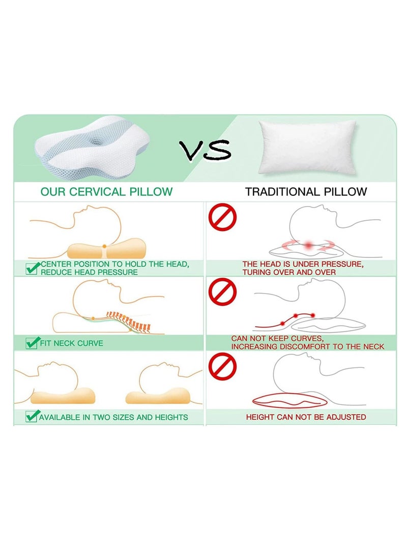 Cervical Pillow for Neck Pain Relief, Hollow Design Odorless Memory Foam Neck Pillows with Cooling Case, Ergonomic Head Support Pillow for Sleeping, Contour Support for Side Back Sleepers