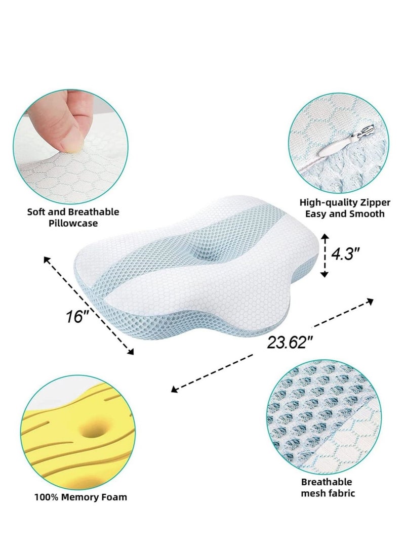 Cervical Pillow for Neck Pain Relief, Hollow Design Odorless Memory Foam Neck Pillows with Cooling Case, Ergonomic Head Support Pillow for Sleeping, Contour Support for Side Back Sleepers