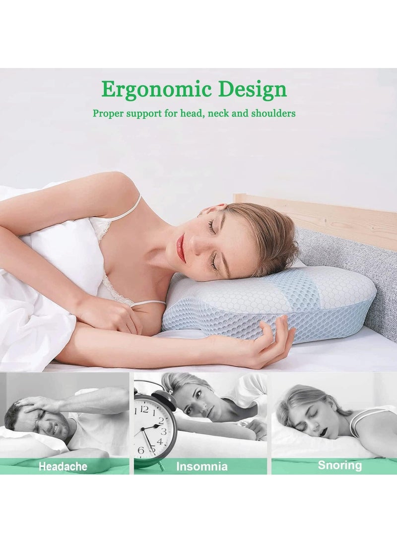 Cervical Pillow for Neck Pain Relief, Hollow Design Odorless Memory Foam Neck Pillows with Cooling Case, Ergonomic Head Support Pillow for Sleeping, Contour Support for Side Back Sleepers