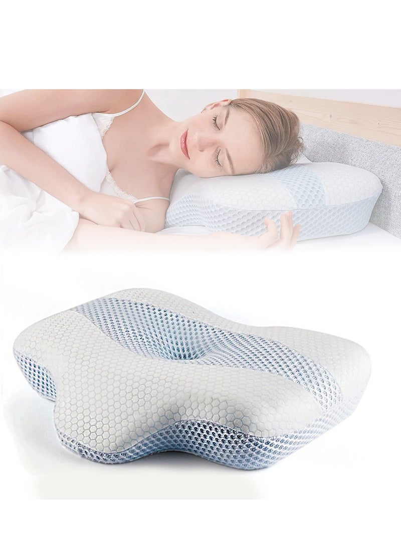 Cervical Pillow for Neck Pain Relief, Hollow Design Odorless Memory Foam Neck Pillows with Cooling Case, Ergonomic Head Support Pillow for Sleeping, Contour Support for Side Back Sleepers