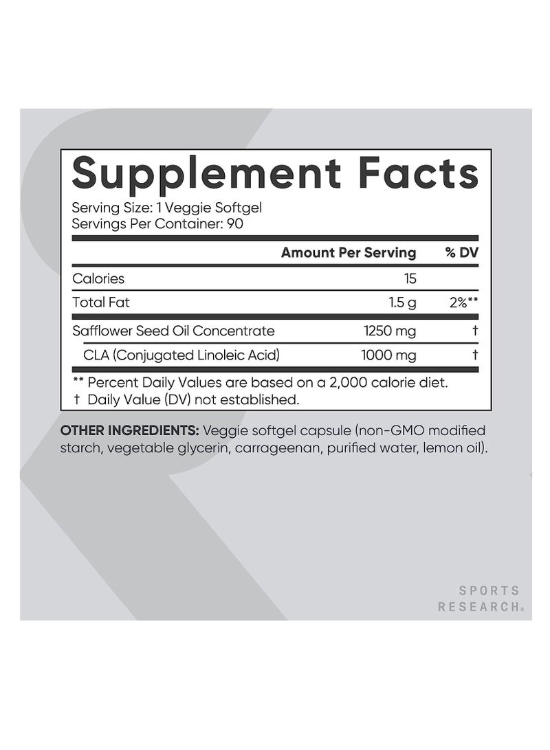 Sports Research CLA 1250 Plant Based 1250 mg 90 Veggie Softgels