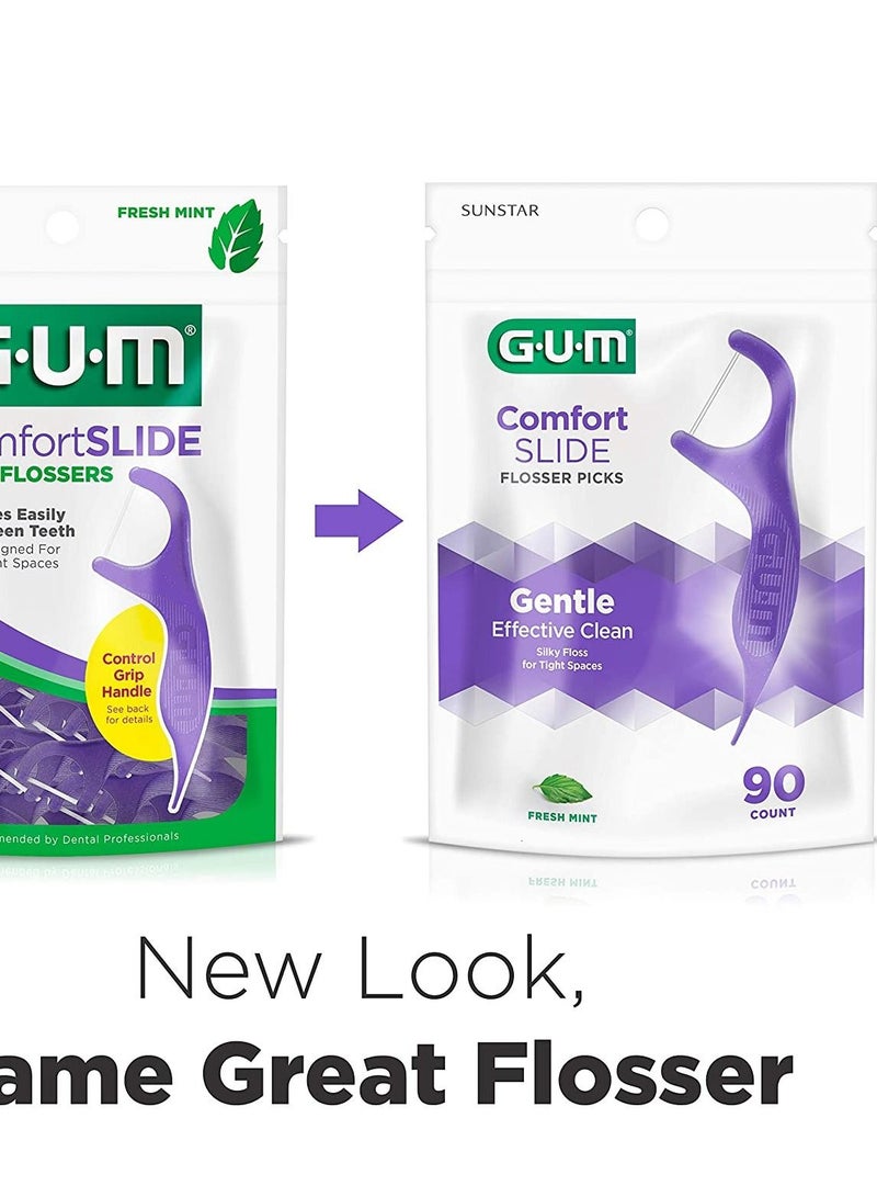 GUM Comfort Slide Flossers for Tight Spaces, Fresh Mint, Dental Floss Picks, 90 Count