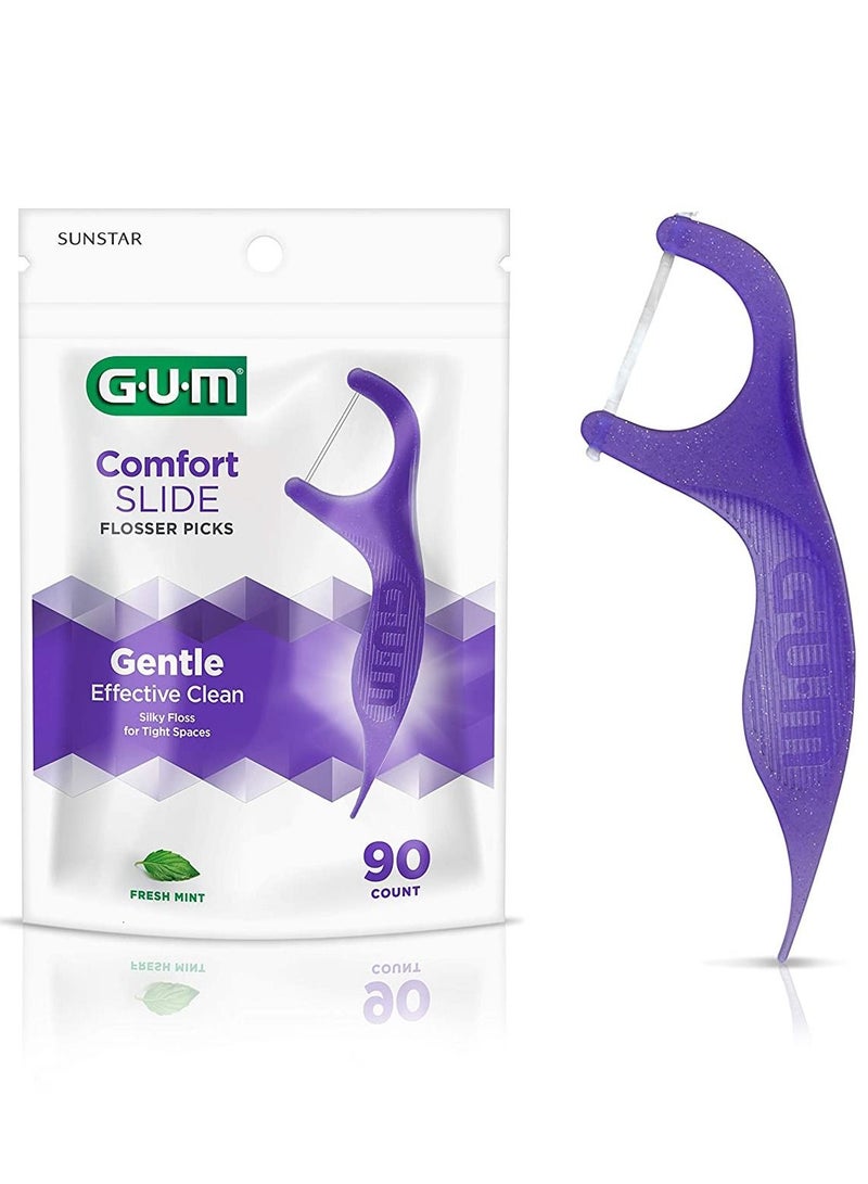GUM Comfort Slide Flossers for Tight Spaces, Fresh Mint, Dental Floss Picks, 90 Count