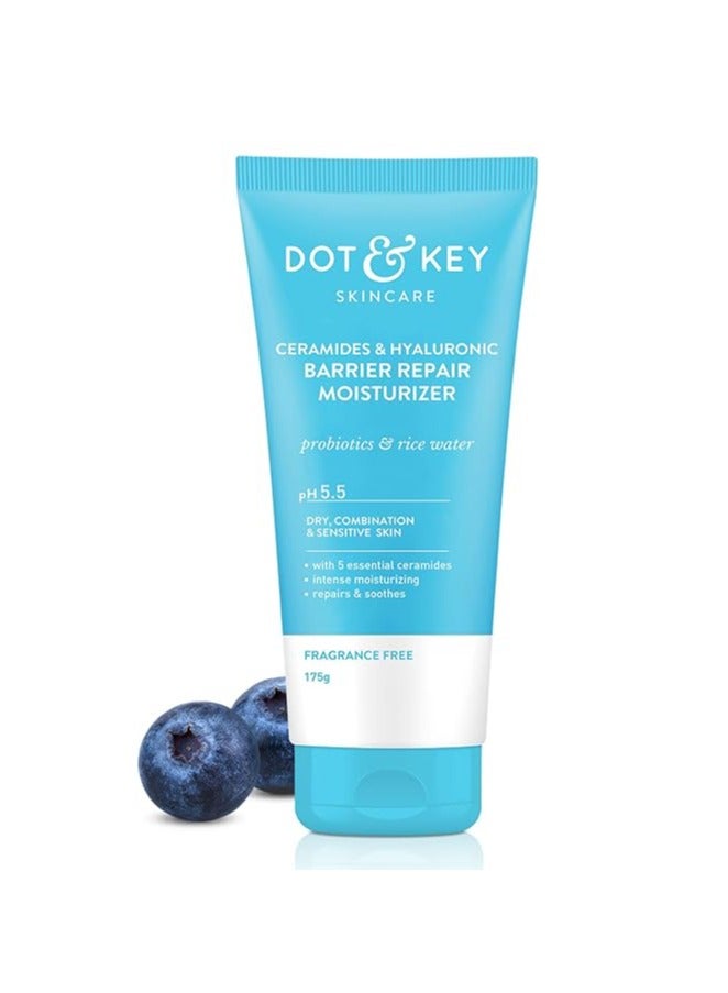 Dot & Key Ceramides Moisturizer with Hyaluronic for Intense Moisturizing and Skin Strengthening | With Probiotic & Rice Water I Barrier Repair Cream | For Dry Skin, Normal Skin & Sensitive Skin | 175g