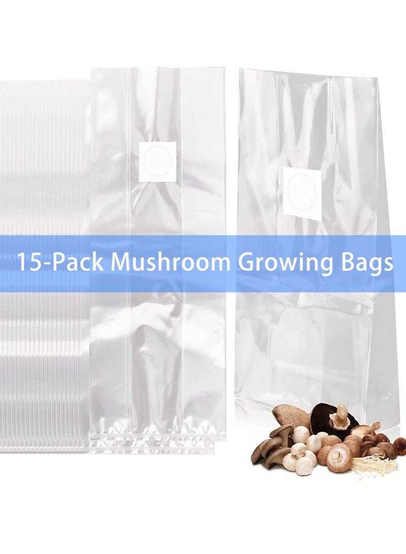 Mushroom Cultivation Grow Bags - 15 Pack Heavy Duty 8