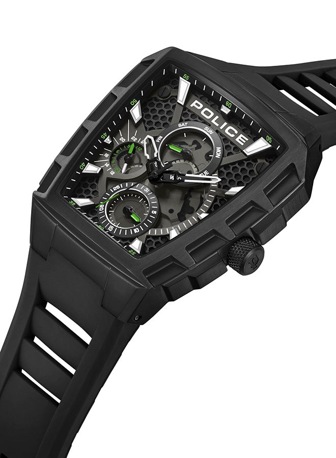 Men's Tough Gear Black Dial Black Silicone Strap Gents Chronograph Watch With Stainless Steel Case