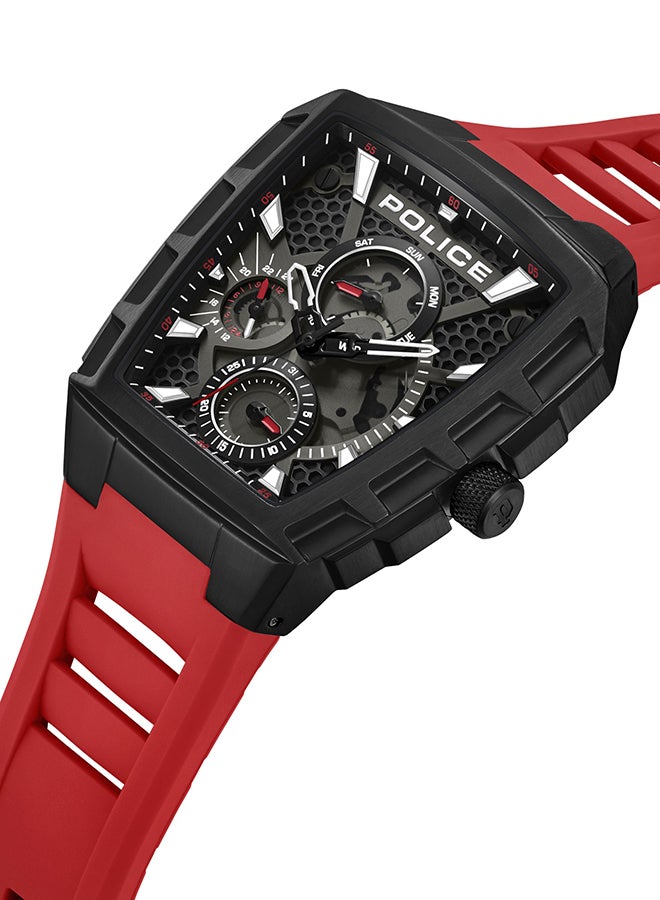 Men's Tough Gear Black Dial Red Silicone Strap Gents Chronograph Watch With Stainless Steel Case