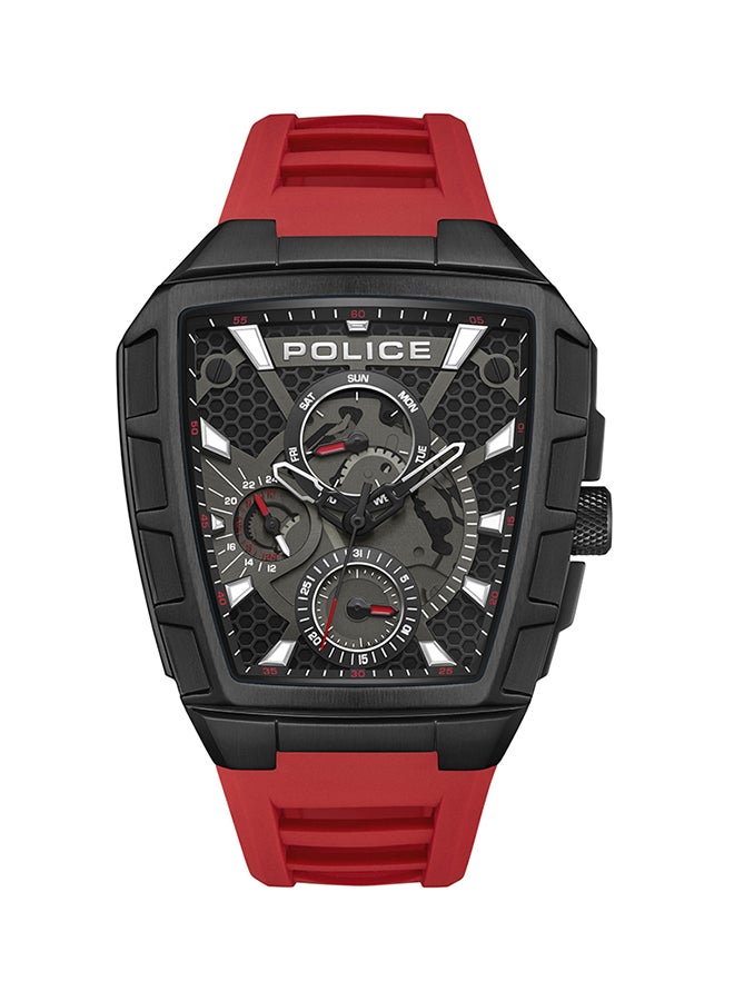 Men's Tough Gear Black Dial Red Silicone Strap Gents Chronograph Watch With Stainless Steel Case