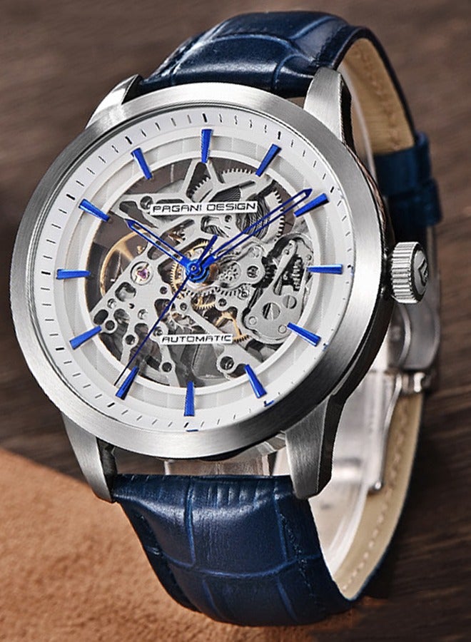 Men's Automatic Mechanical Watches ,Waterproof,Leather Strap 43MM Mechanical Skeleton Sapphire Glass Surface Stainless Steel Case, Fashion Casual Business Watches PD1638