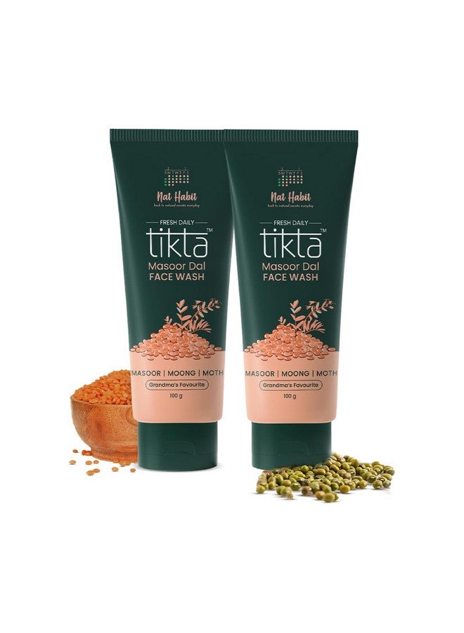 Masoor Dal Face Wash, Fresh Daily Tikta For Men & Women, Skin Brightening, With Masoor & Moth Dal, Suitable For All Skin Types, Chemical & Sulphate Free (Pack Of 2 X 100G)