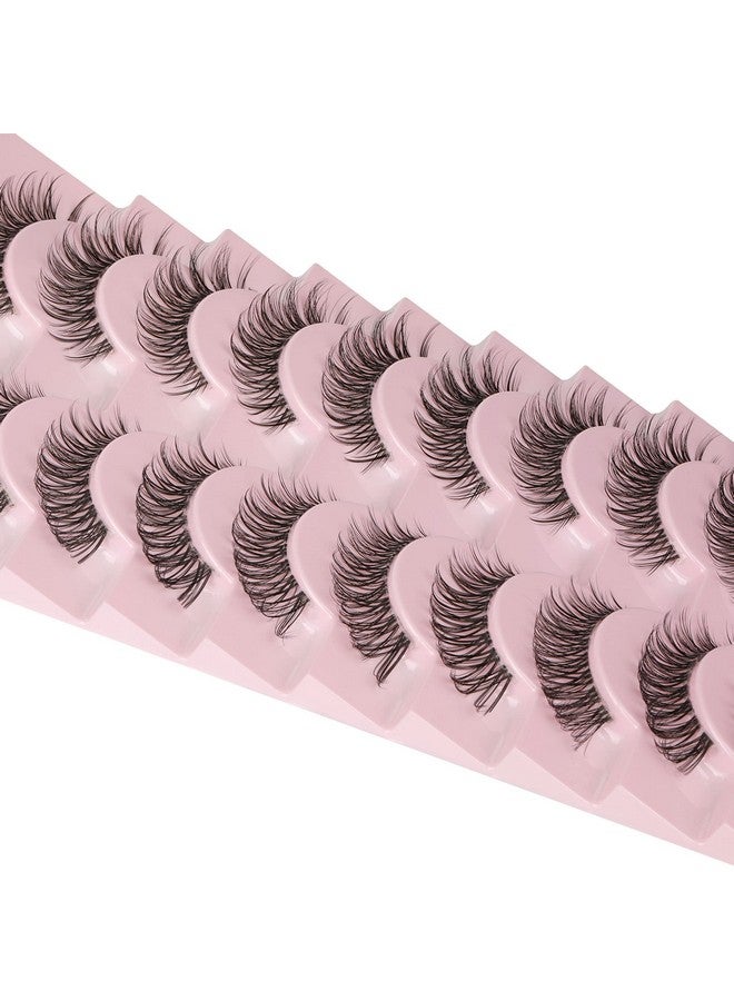 False Eyelashes Natural Volume Cat Eye Lahes Wispy Russian Strip Lashes 3D Effect Clear Band Eyelashes 14Mm 10 Pairs Pack