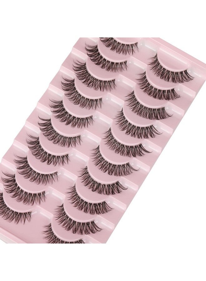 False Eyelashes Natural Volume Cat Eye Lahes Wispy Russian Strip Lashes 3D Effect Clear Band Eyelashes 14Mm 10 Pairs Pack