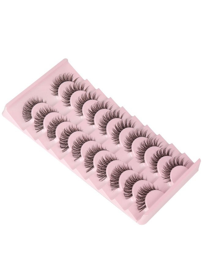 False Eyelashes Natural Volume Cat Eye Lahes Wispy Russian Strip Lashes 3D Effect Clear Band Eyelashes 14Mm 10 Pairs Pack