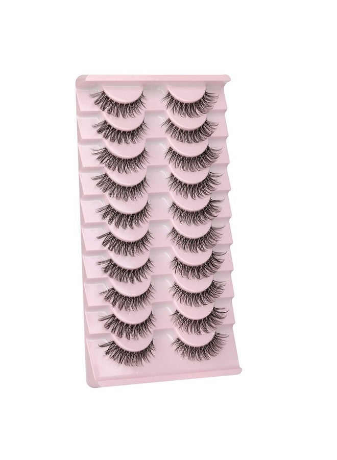 False Eyelashes Natural Volume Cat Eye Lahes Wispy Russian Strip Lashes 3D Effect Clear Band Eyelashes 14Mm 10 Pairs Pack