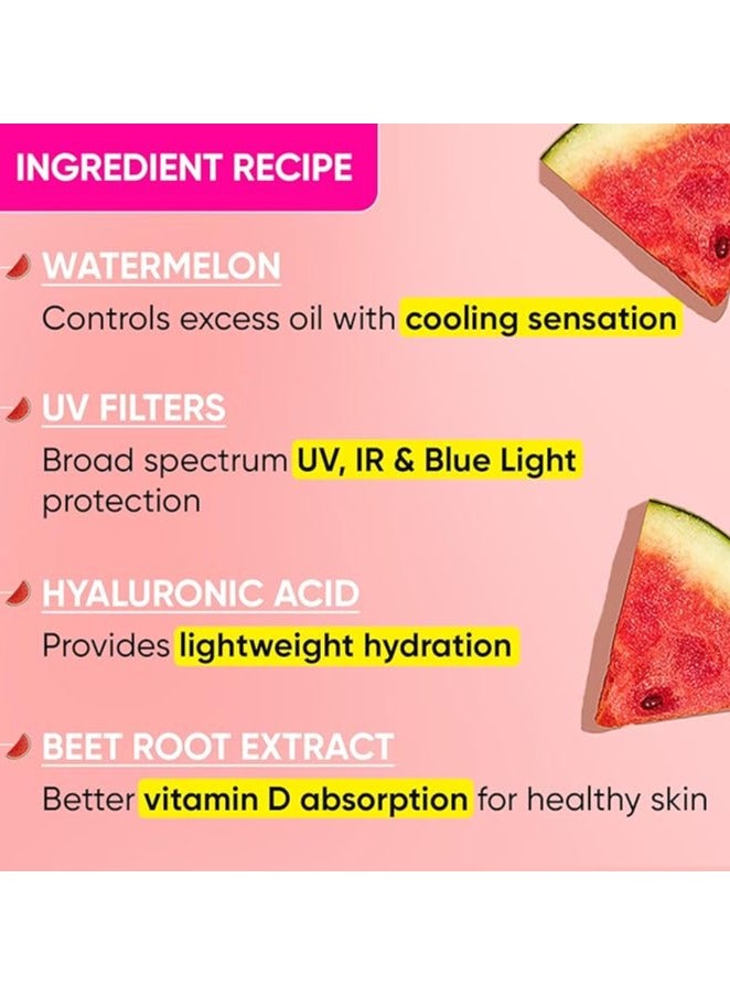 Watermelon Hyaluronic Cooling Sunscreen SPF 50 PA+++ Combo (Pack of 2, 50gm each) | For Oily, Normal & Combination Skin | UV + Blue Light Protection | Lightweight | No White Cast