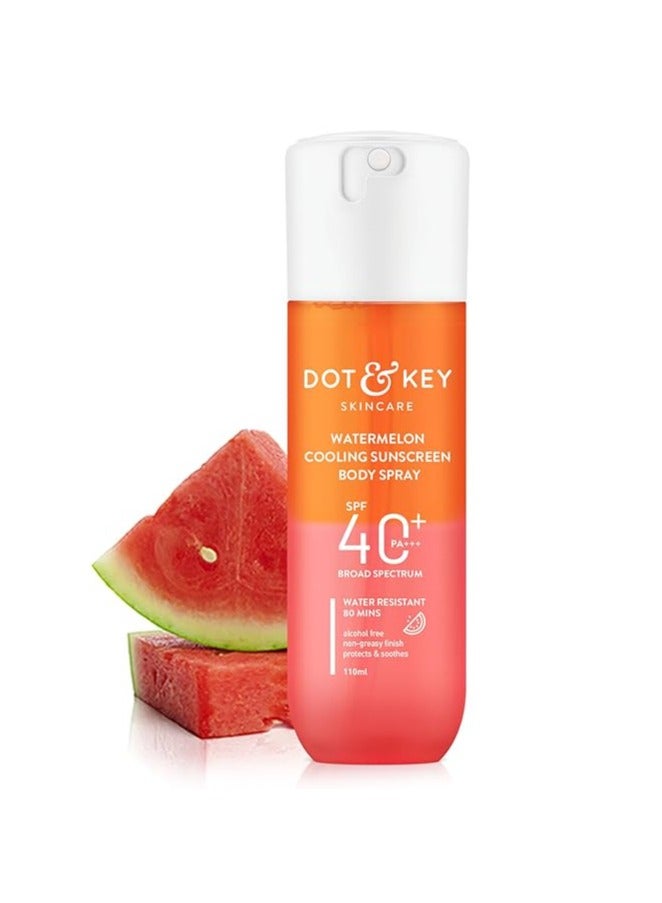 Watermelon Cooling Sunscreen Body Spray Spf 40 Pa+++ For All Skin Types - 110Ml|Sun Protection Lotion|Broad Spectrum Uv Protection|Alcohol Free|Non Greasy & Non Sticky|For Women & Men