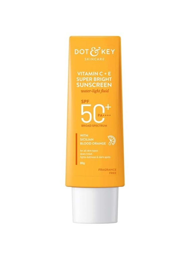 Vitamin C + E Super Bright Sunscreen SPF 50 | Water-Light, UVA/UVB & Blue Light Protection | For Even Toned & Glowing Skin | With Liquid SPF 50+++ | No White Cast, | For All Skin Types | 80g…