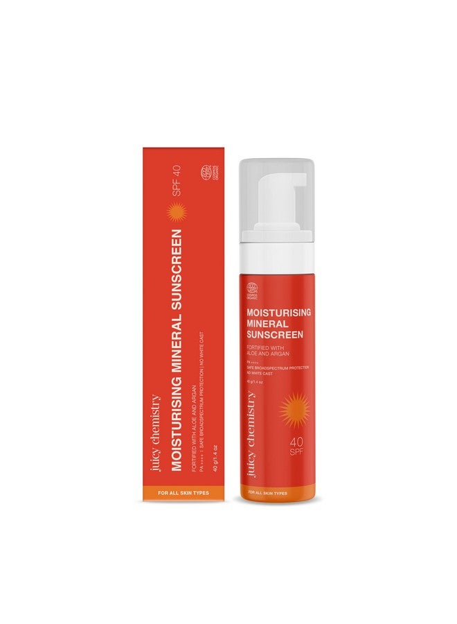 Moisturising Mineral Sunscreen Spf 40, 40 G | Safe Broad Spectrum Uva/Uvb Protection & Pa++++ | No White Cast, Light Weight, Non Greasy & Moisturising | Kids Safe, Pregnancy Safe