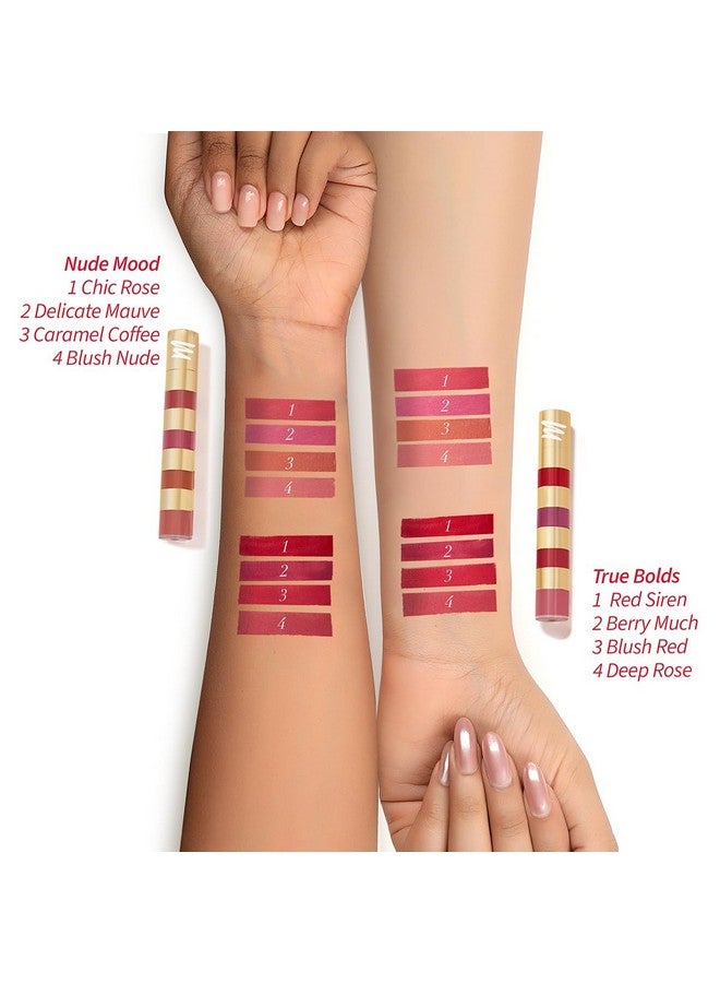 Super 4 Liquid Lipstick Stack - Nude Mood (Rose + Mauve + Brown + Pink) | Lipstick Combo Of 4 | Non Transfer, Smudge Proof 4 In 1 Velvet Matte Lipstick (4.8Ml)