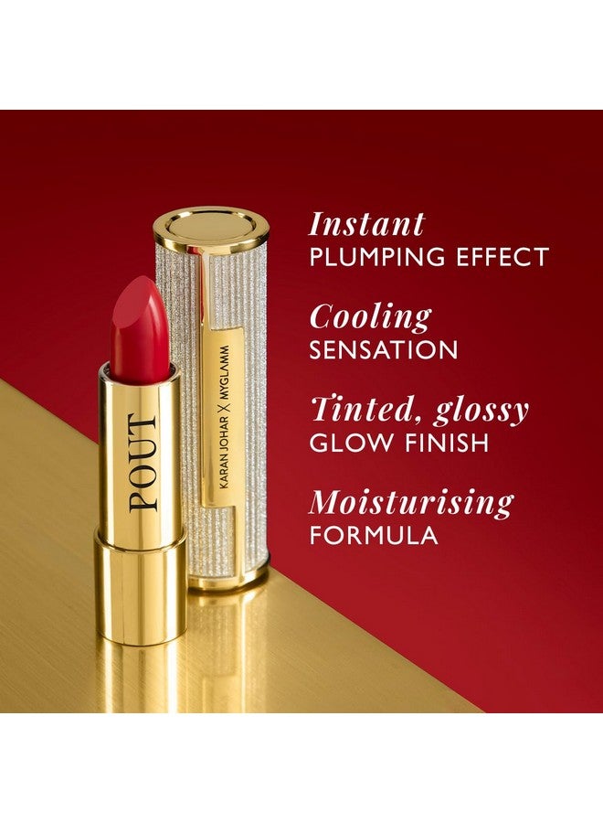 Pout By Karan Johar Tinted Plumping Lipstick | Glossy Lipstick For Women With Petal Glow Finish | Buildable Colour & Shine | Moisturising Formula | Poutitude (Fuschia Pink Shade) | 3.5G