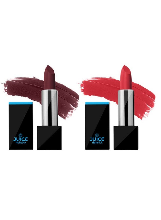 Mysterious Red M-26 & Vibrant Orange M-61 Matte Waterproof & Long Stay Lipstick (Richstick) Pack Of 2