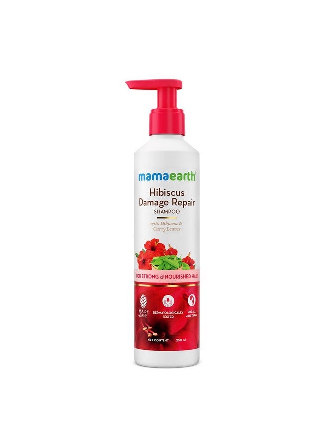 Hibiscus Damage Repair Shampoo With Hibiscus & Curry Leaves For Strong & Nourished Hair 250Ml | For Dry & Frizzy Hair | For Smoother Shinier Hair | Suitable For All Hair Types