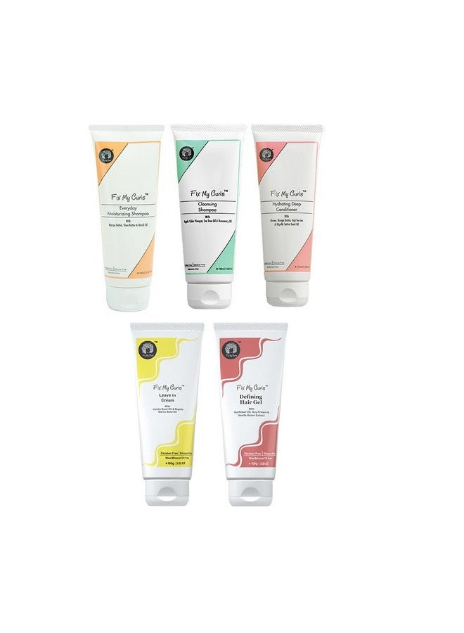All In One Curl Kit With Cleansing & Moisturising Shampoo, Conditioner, & Curl Defining Cream & Gel (Pack Of 5) | For Curly, Wavy, Dry & Frizzy Hair |Sulphate & Silicone Free, 100Gm Each