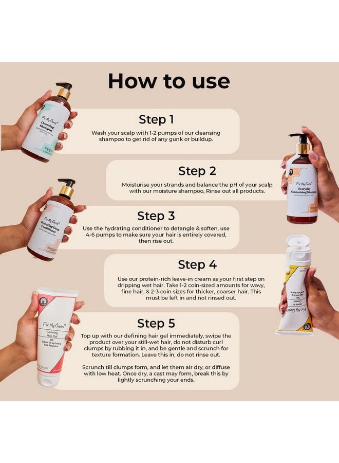 All In One Curl Kit With Cleansing & Moisturising Shampoo, Conditioner, & Curl Defining Cream & Gel (Pack Of 5) | For Curly, Wavy, Dry & Frizzy Hair |Sulphate & Silicone Free, 100Gm Each
