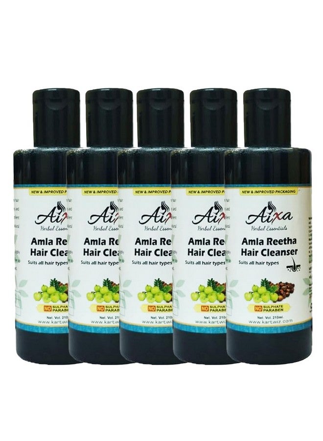 Herbigiri Herbal Amla Reetha Hair Shampoo 100% Herbal Hair Cleanger Best Suited For Dry Scalp, Thicker & Stronger Hair Amla Reetha Shampoo For All Hair Types, Pack Of 5 (1050Ml)